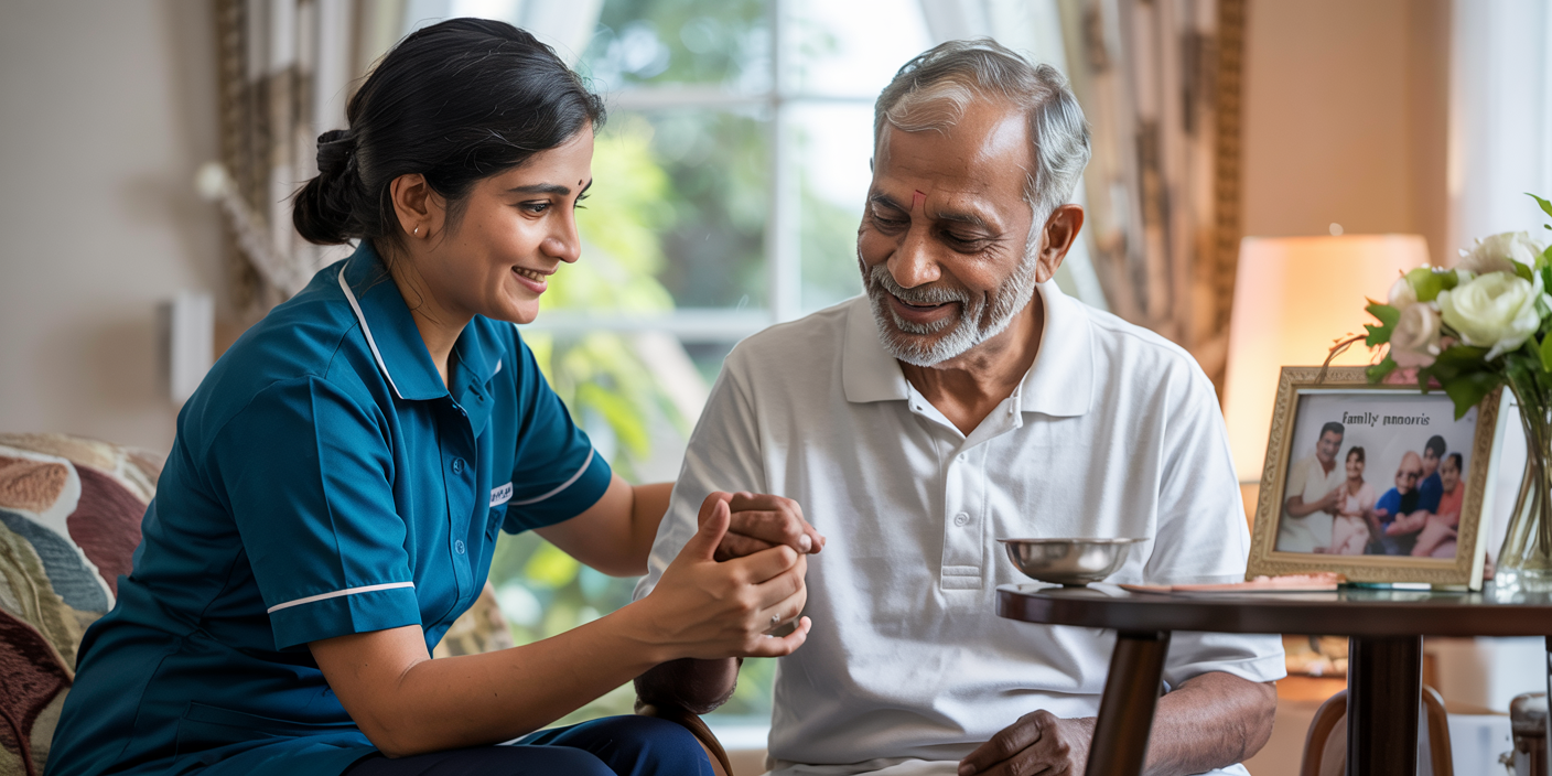 Geriatric care assistant with elderly person